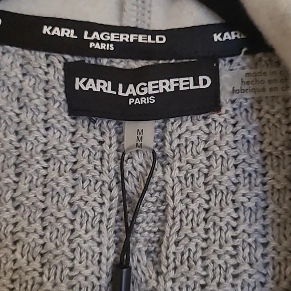 NWT Karl Lagerfeld Gray Hooded Sweater Jacket with Patches Size M - Picture 3 of 10